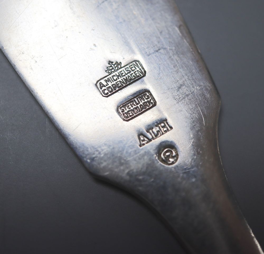 A 1960s Danish gilt sterling and sterling July 1961 fork and spoon, by Michelsen, 16.5cm, gross 95 grams.
